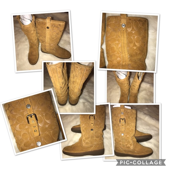 Coach Tullip Signature Suede Boots in Camel - Picture 6 of 8